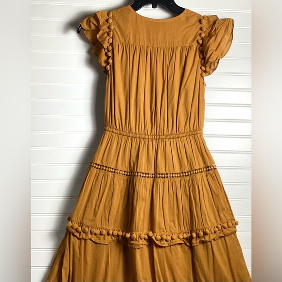 Yellow Tiered Ruffled Midi Dress with Flutter Sleeves size 0 - Picture 9 of 10